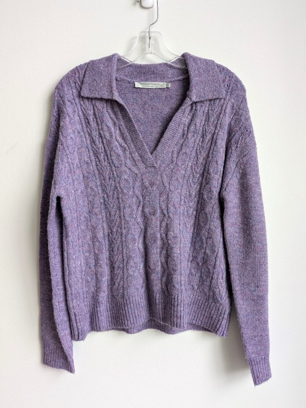 CONTEMPORAINE (Simons) Cable Knit Polo Collar Sweater | Size XS